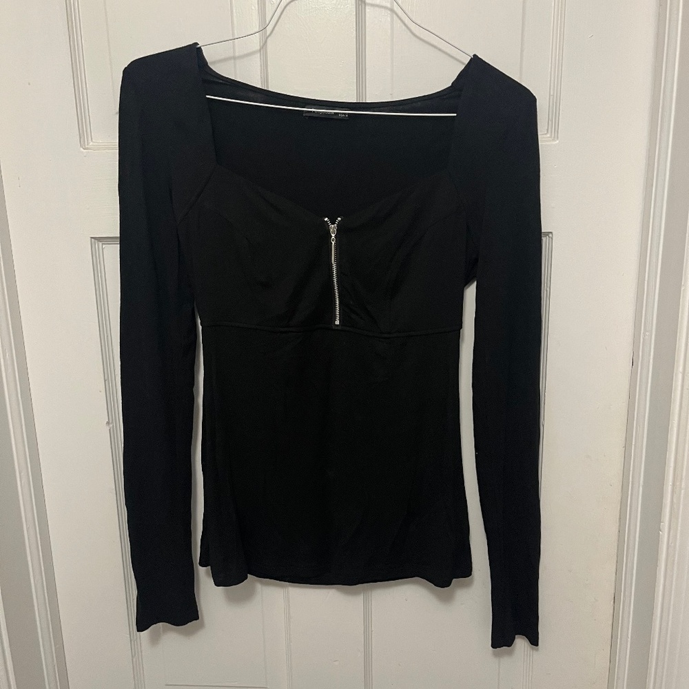 PattyBoutik Wide Neck Long Sleeve Quarter Zip Top